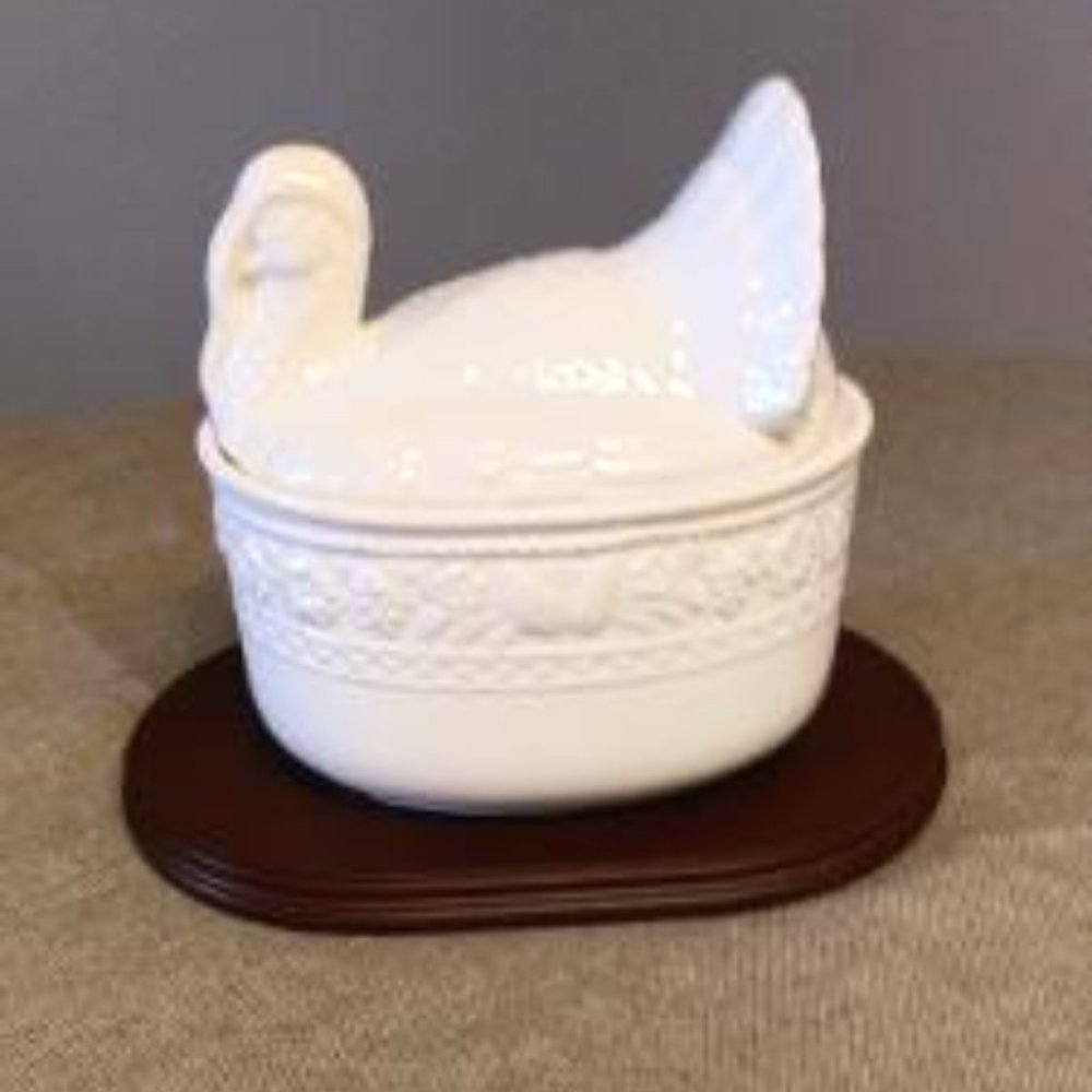 Vintage White Ceramic Turkey Serving Bowl